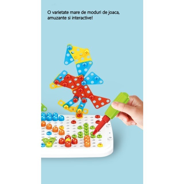 Set Jucarie Educativa si Banc de Lucru 6 in 1, Trusa Scule cu Bormasina si Troller, Plastic, 207 Piese, Verde/Multicolor