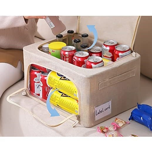 Cutie de Depozitare Pliabila pentru Haine si Jucarii, Organizator cu Fermoar si Fereastra Transparenta, Cadru Metalic si Baza Stabila, Material Textil din Bumbac si In, 66 L, 50x40x33 cm, Crem