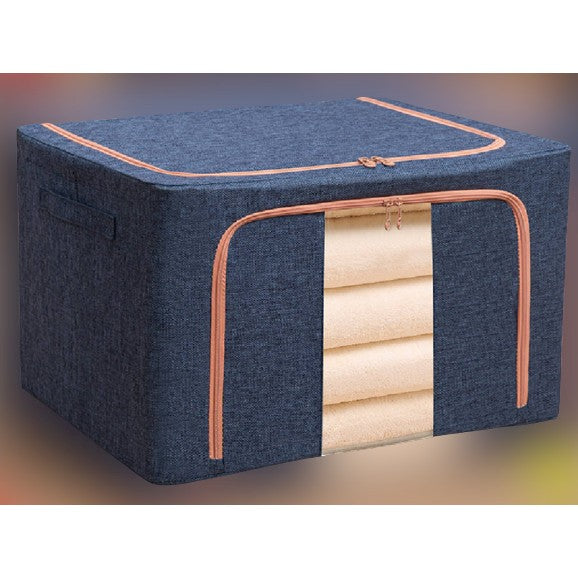 Cutie Depozitare Pliabila, Organizator Haine si Jucarii, Cadru Metalic si Fereastra, Impermeabila, Bumbac si In, 24 L, 40x30x20 cm, Albastru Marin