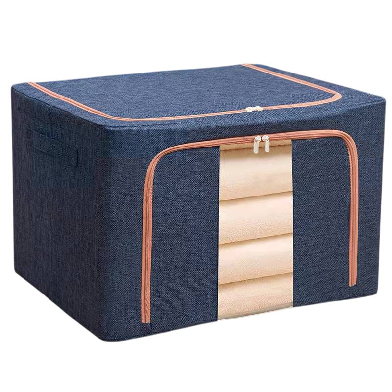 Cutie Depozitare Pliabila, Organizator Haine si Jucarii, Cadru Metalic si Fereastra, Impermeabila, Bumbac si In, 24 L, 40x30x20 cm, Albastru Marin