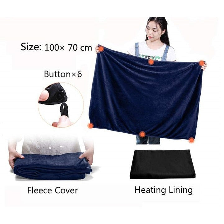 Patură Electrică Tip Șal cu Încălzire USB, Tehnologie Fibră de Carbon pentru Umeri și Genunchi, Material Moale și Lavabil, Alimentare 5V, 45x80 cm, Albastru