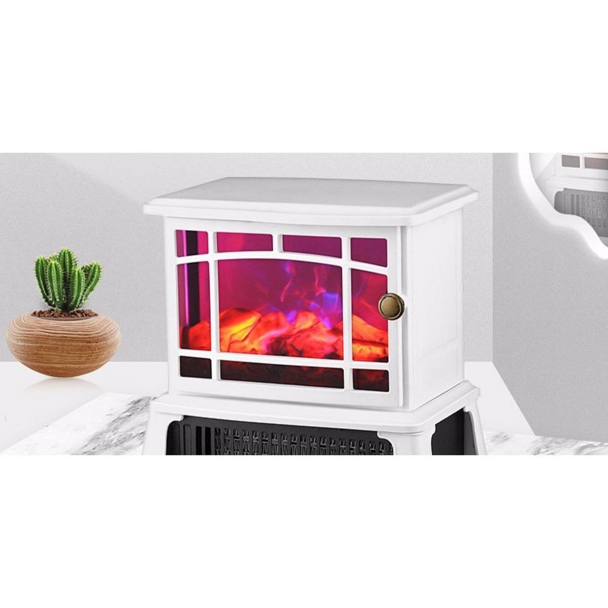 Semineu Electric cu Aeroterma Ceramica, Efect Flacara 3D, Carcasa ABS Ignifuga, Protectie Supraincalzire, 1500W, 25 x 16 x 25 cm, Alb