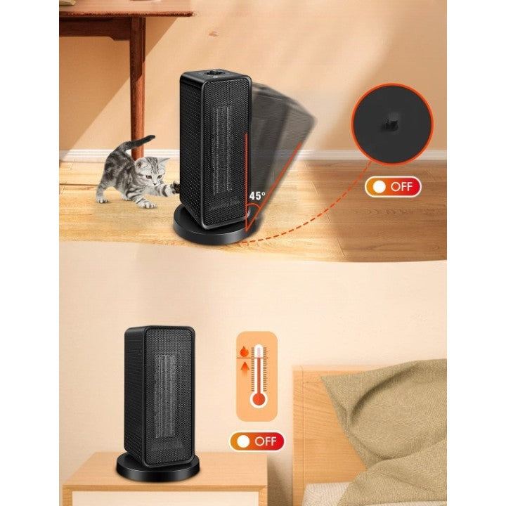 Aeroterma Electrica Ceramica PTC, Radiator Portabil 1200 W, Termostat Reglabil, 3 Trepte de Putere, Protectie Supraincalzire, Acoperire 20 m2, Negru, 16x16x28.5 cm