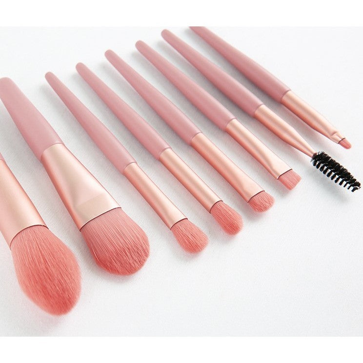 Set 8 Pensule Machiaj Mini, Portabile, Peri Moi din Silicon si Maner Plastic, cu Husa Depozitare Inclusa, Roz