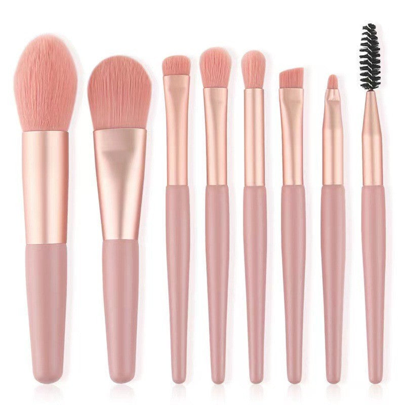 Set 8 Pensule Machiaj Mini, Portabile, Peri Moi din Silicon si Maner Plastic, cu Husa Depozitare Inclusa, Roz