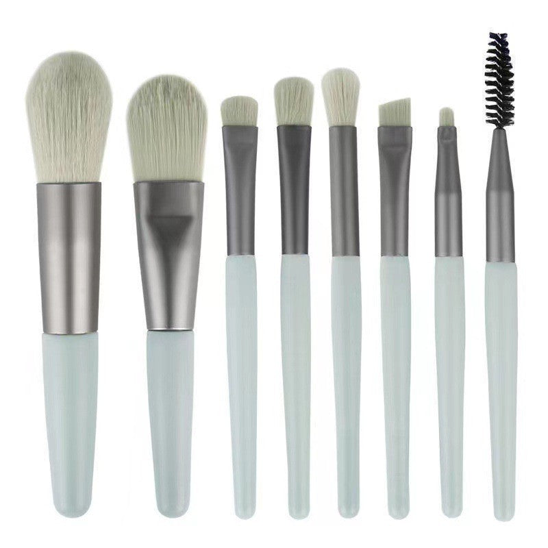 Set 8 Pensule Machiaj Mini, Portabil Pentru Voiaj, Peri Moi Din Silicon Si Sintetic, Maner Plastic, Include Husa Depozitare, Verde Menta, 8 Piese