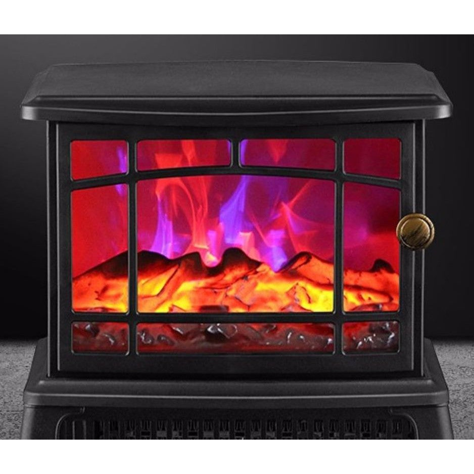 Semineu Electric Aeroterma, Putere 1500W, Incalzire Ceramica cu Efect Flacara 3D, Protectie Supraincalzire, Carcasa ABS Ignifuga, 2 Trepte Viteza, 25 x 16 x 25 cm, Negru