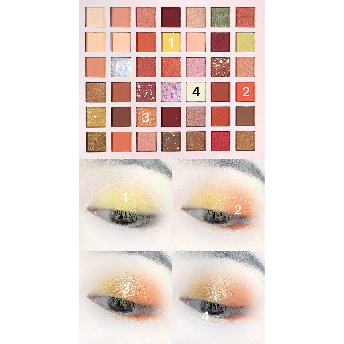 Trusa Machiaj Profesionala, Paleta Farduri de Ochi cu 42 Culori Pigmentate, Textura Fina, Finish Mat, Metalic, Sidefat si Gliterat, 42 Nuante Diverse