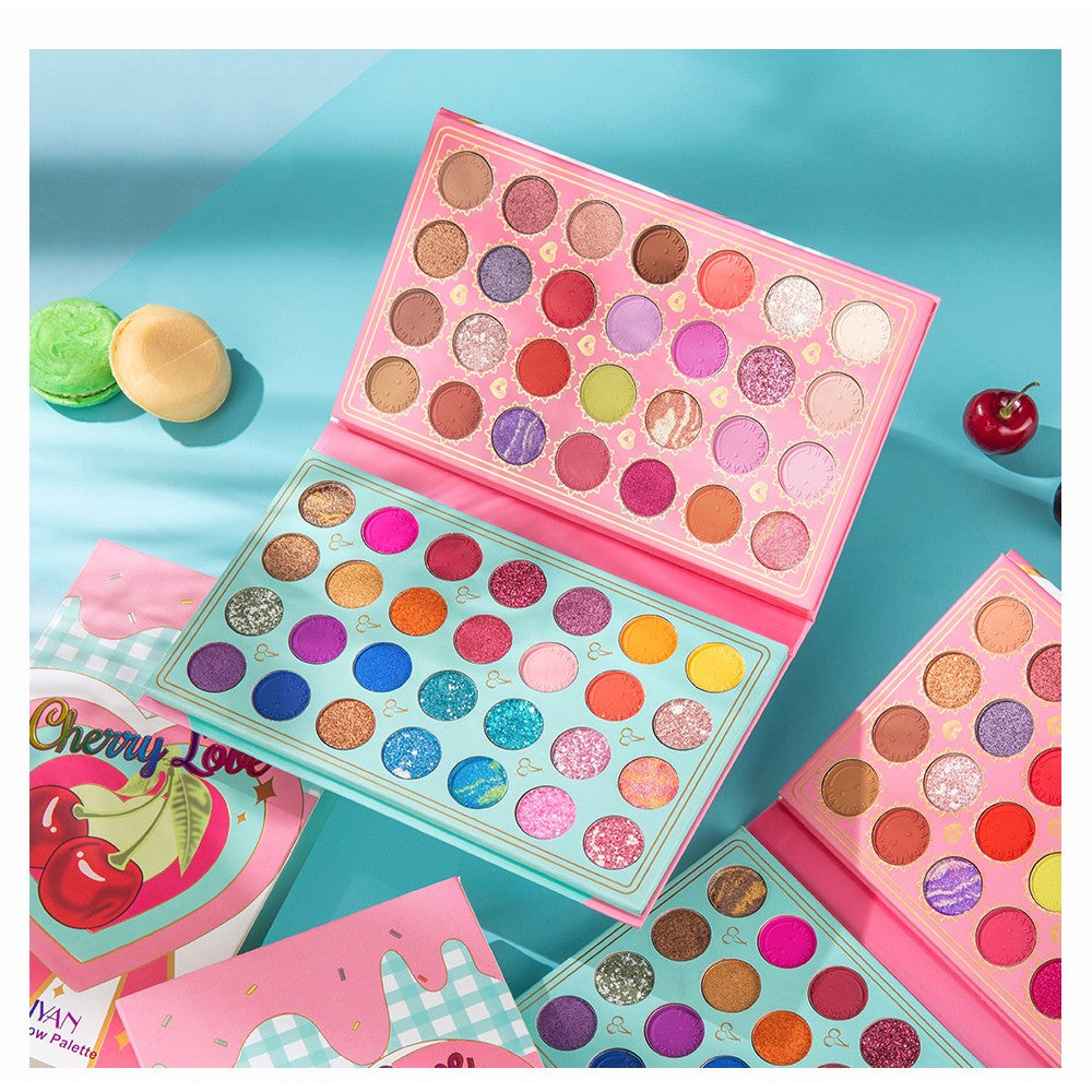 Handaiyan Paleta Farduri Ochi Cherry Love, Trusa Machiaj Profesionala cu 56 Culori Pigmentate, Textura Mata Metalica Sidefata si Glitter, 56 Nuante Multi-Color