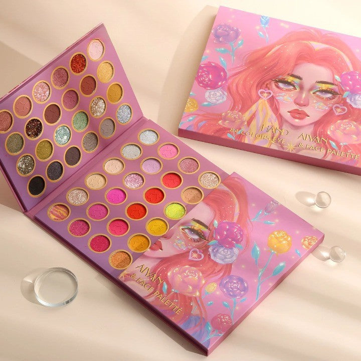 Handaiyan Trusa de Machiaj, Paleta de Farduri cu 84 Culori Pigmentate, Textura Fina cu Finish Mat, Metalic, Sidefat si Glitter, Multicolor