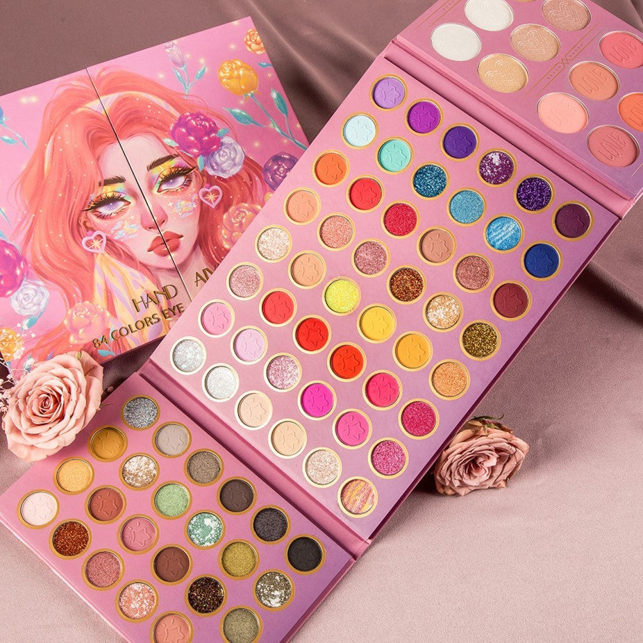 Handaiyan Trusa de Machiaj, Paleta de Farduri cu 84 Culori Pigmentate, Textura Fina cu Finish Mat, Metalic, Sidefat si Glitter, Multicolor