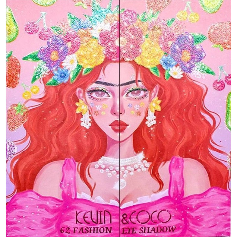 Kevin&Coco Trusa Machiaj Profesionala, Paleta Farduri de Pleoape si Iluminator, 62 Culori Pigmentate, Textura Mata, Metalica si Glitter, 62 Nuante Multi-Color