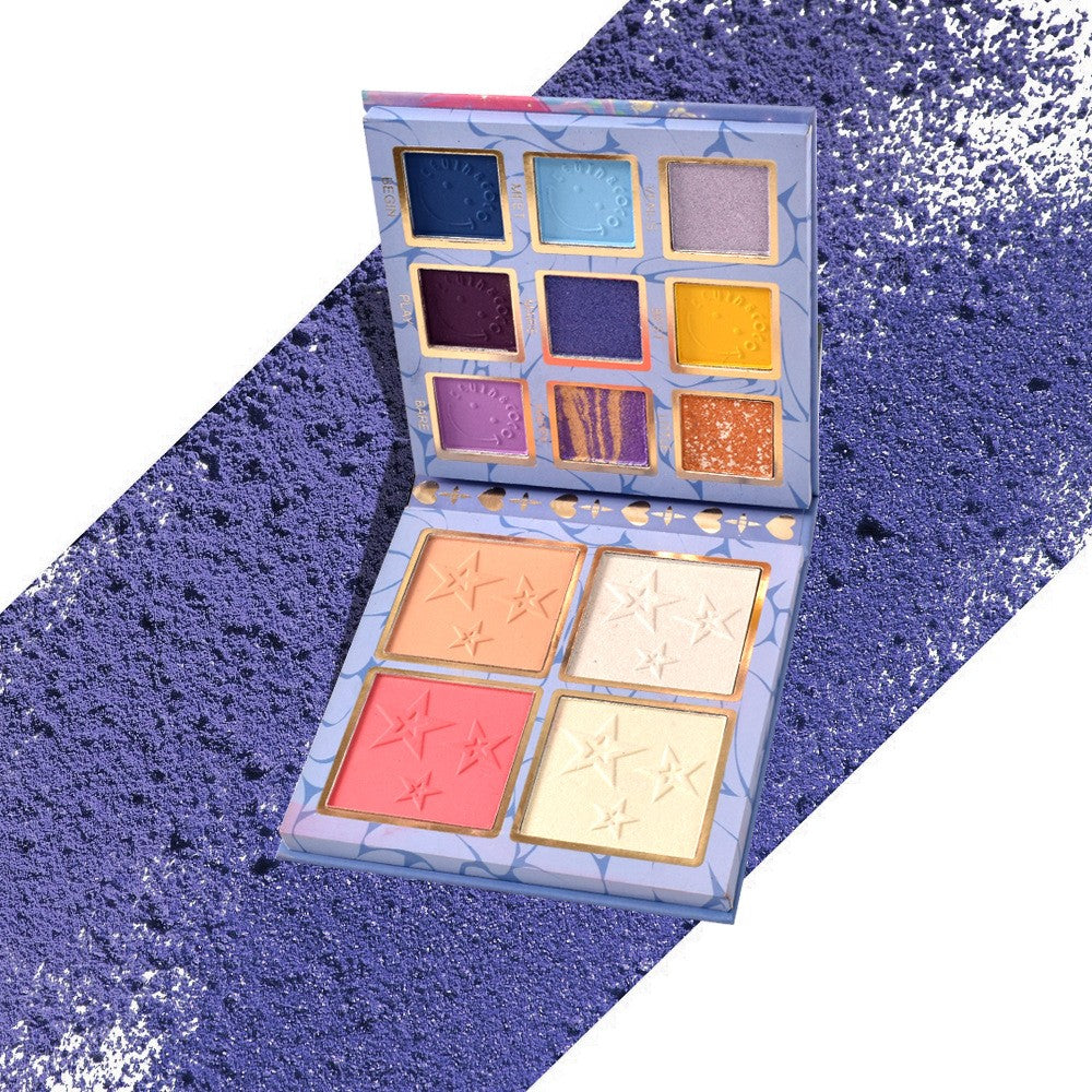 Kevin&Coco Paleta Farduri de Ochi, Kit Machiaj cu 13 Culori, Iluminator si Blush Inclus, Pigment Rezistent, Format Patrat, 120 g, Multicolor, Varianta 1