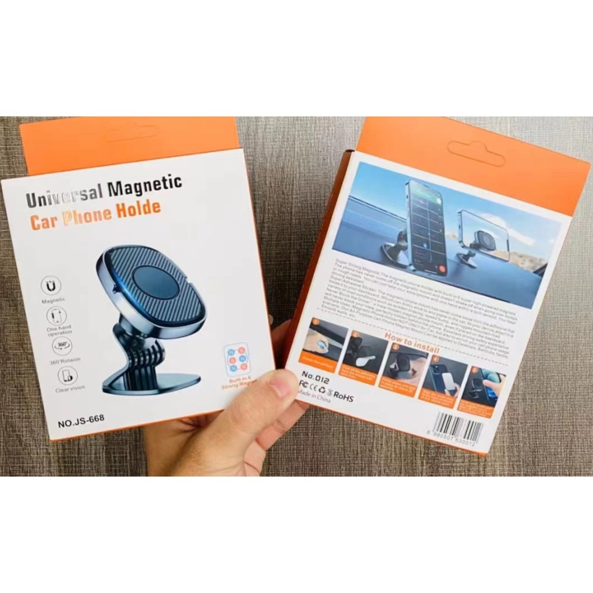 Suport Auto Magnetic JS-668, Holder Universal cu 6 Magneti Neodymium, Rotatie 360 Grade, Prindere Grila Ventilatie si Adeziv, Compatibil Telefoane 4-7 Inch, ABS si Silicon, Negru