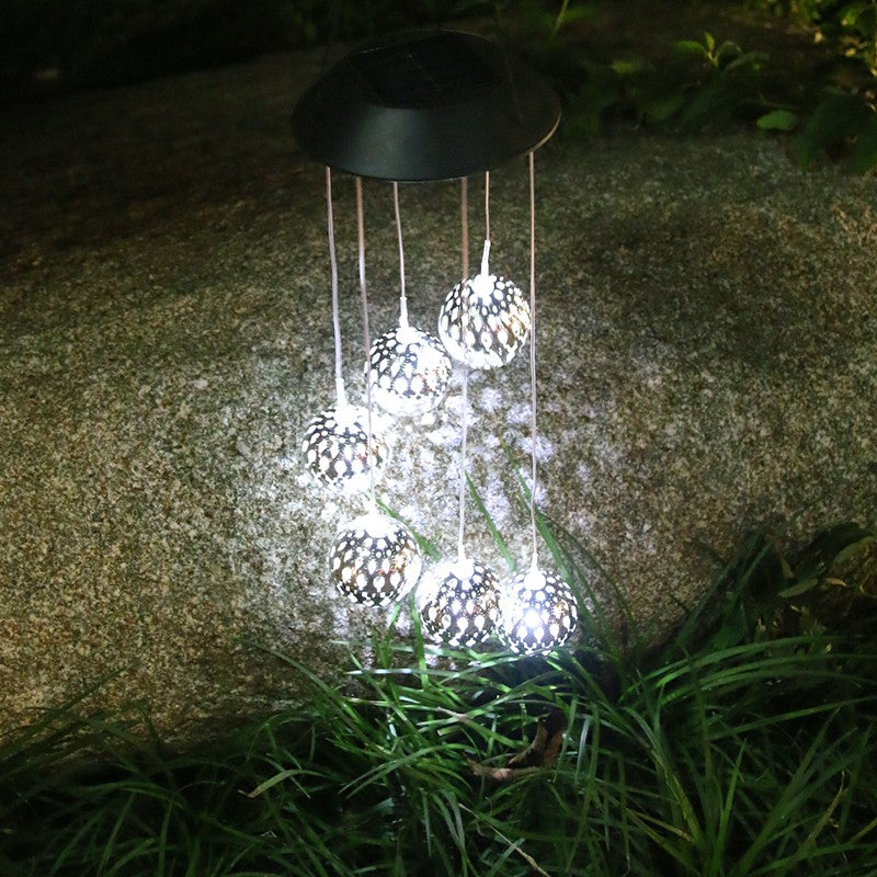 Lampa Solara de Gradina, Clopotei de Vant cu 6 LED-uri, Autonomie 8 Ore, ABS si Otel Inoxidabil, Alb Cald, 56.5 x 12.5 cm
