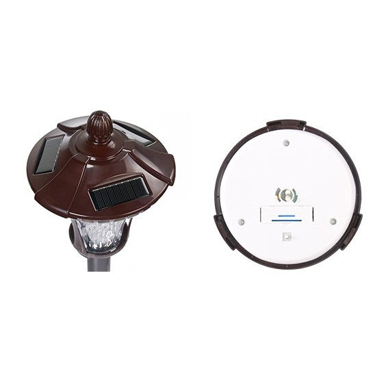 Lampa Solara Tip Felinar pentru Perete, LED 5W, Senzor Lumina, Protectie IP65 Exterior, Autonomie 10 Ore, ABS, Maro, Lumina Alba Calda