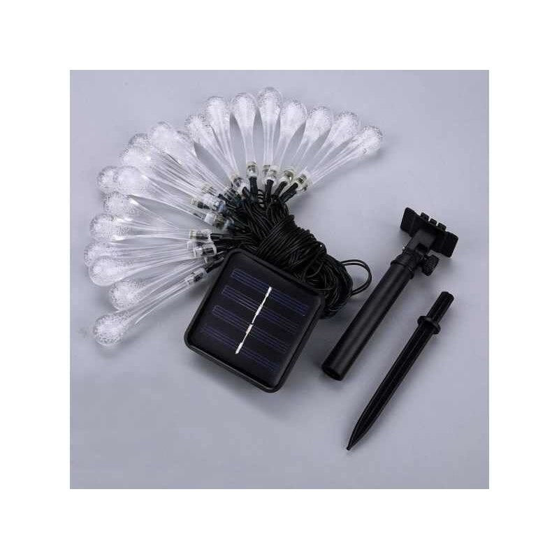 Instalatie Solara de Exterior, Decoratiune Tip Picatura de Apa, 28 LED-uri, Fir Negru din Plastic si Cupru, Lumina Alb Rece, 6 m