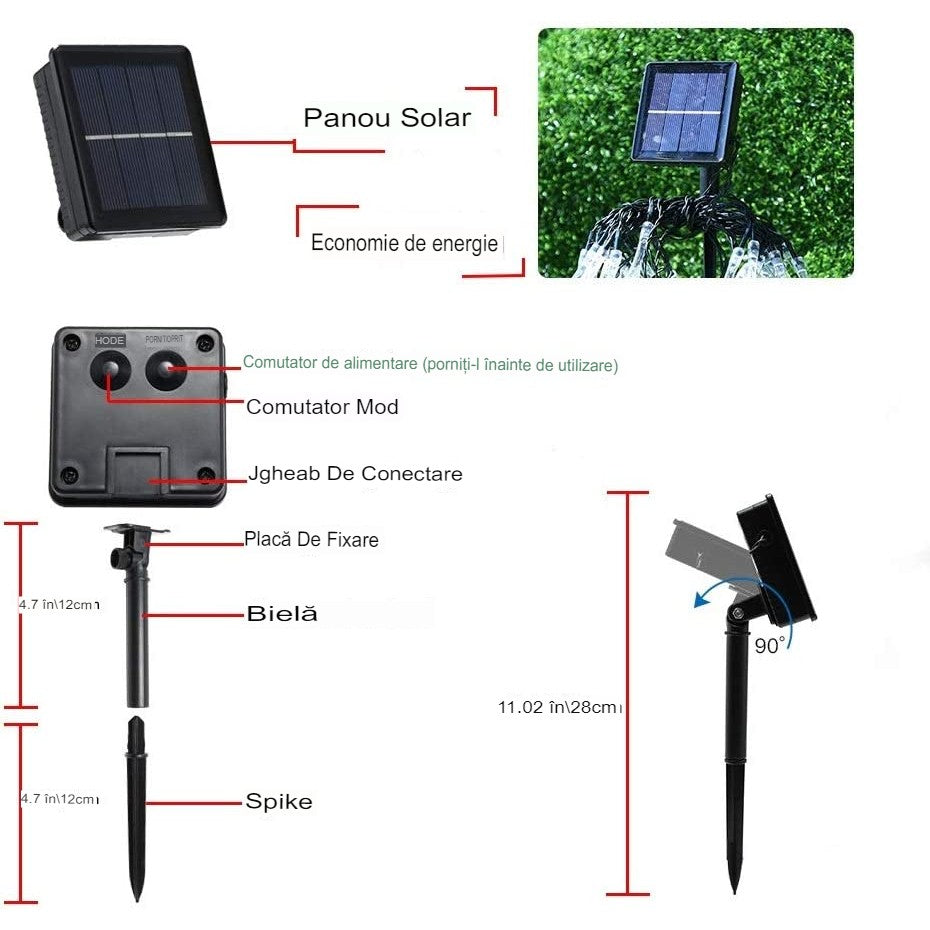 Instalatie Solara de Exterior, Decoratiune Tip Picatura de Apa, 28 LED-uri, Fir Negru din Plastic si Cupru, Lumina Alb Rece, 6 m