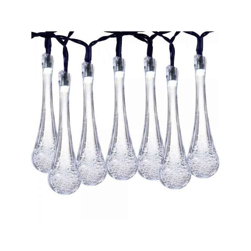 Instalatie Solara de Exterior, Decoratiune Tip Picatura de Apa, 28 LED-uri, Fir Negru din Plastic si Cupru, Lumina Alb Rece, 6 m