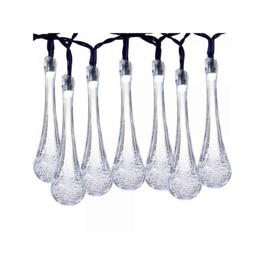Instalatie Solara de Exterior, Decoratiune Tip Picatura de Apa, 28 LED-uri, Fir Negru din Plastic si Cupru, Lumina Alb Rece, 6 m