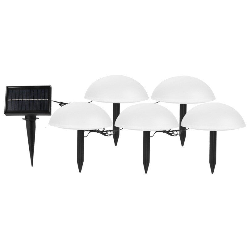 Lampa Solara de Gradina in Forma de Ciuperci, Set 5 Bucati, Lumina Calda 3000K, Autonomie 10 Ore, Panou Solar 5.5V, Plastic Rezistent, 15 x 16 cm