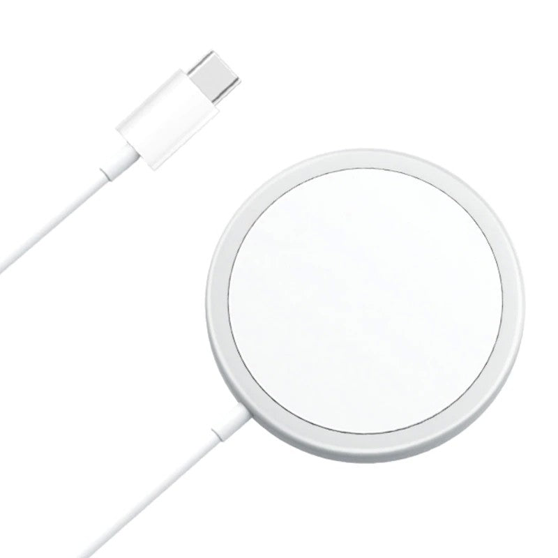 Incarcator Wireless Magnetic, Tehnologie MagSafe 15W, Incarcare Rapida Qi, Compatibil iPhone Seria 12, 13, 14, 15, AirPods, Material ABS si PC, Conector USB-C, Alb