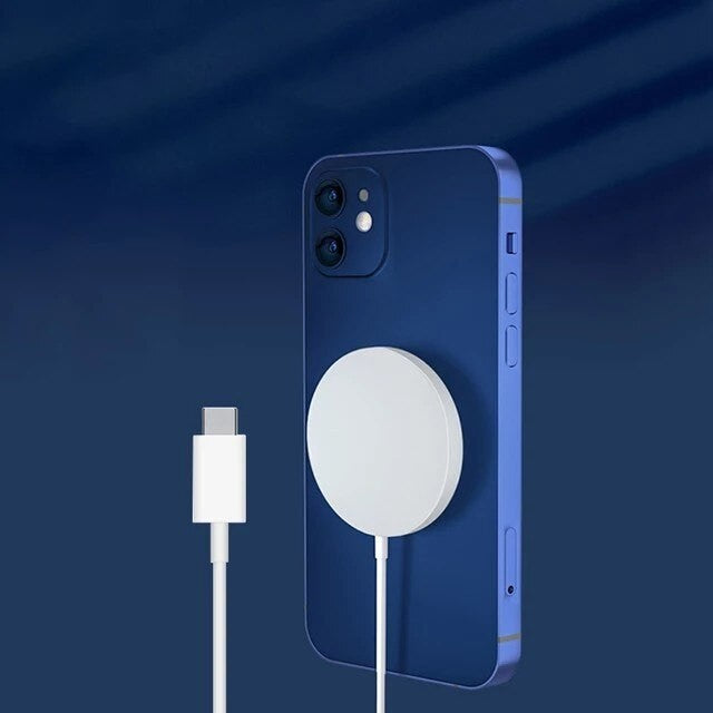 Incarcator Wireless Magnetic, Tehnologie MagSafe 15W, Incarcare Rapida Qi, Compatibil iPhone Seria 12, 13, 14, 15, AirPods, Material ABS si PC, Conector USB-C, Alb