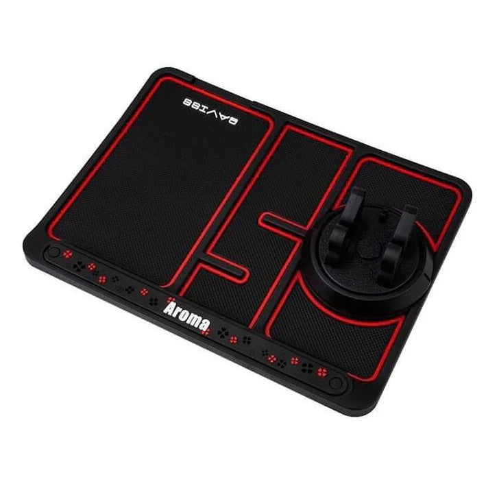 Covoras Auto Antiderapant 4 in 1, Suport Telefon Rotativ 360 Grade, Slot Odorizant si Placuta Numar Parcare, Silicon Universal pentru Bord, Negru