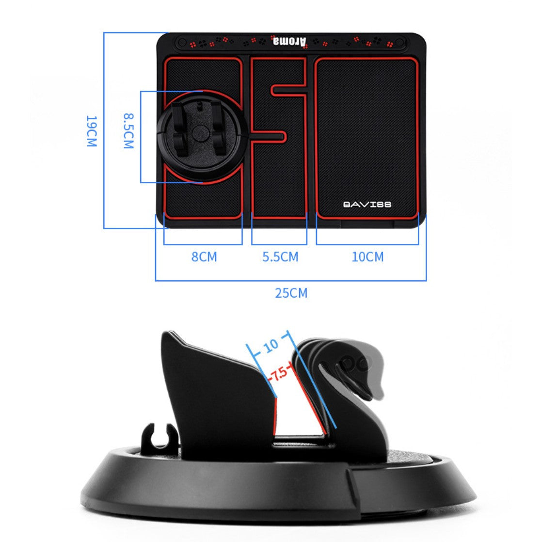 Covoras Auto Antiderapant 4 in 1, Suport Telefon Rotativ 360 Grade, Slot Odorizant si Placuta Numar Parcare, Silicon Universal pentru Bord, Negru