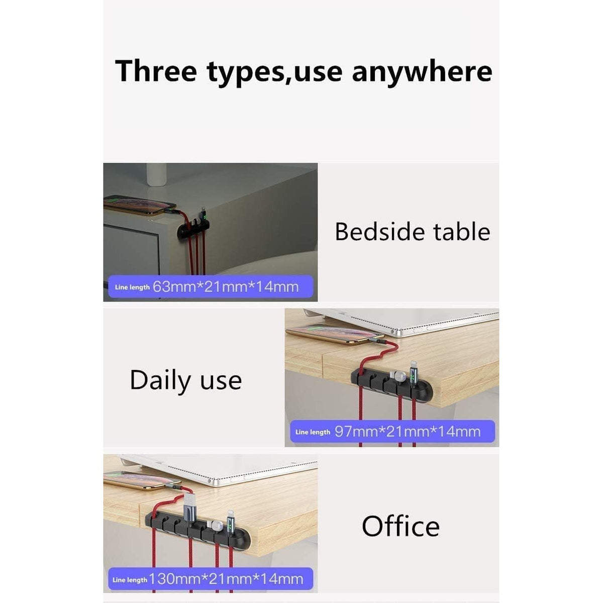 Organizator Cabluri si Suport Fire Desk Management, Fixare Autoadeziva Banda 3M, Silicon Flexibil Antistatic, 7 Sloturi, Negru