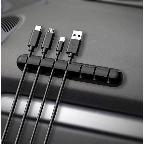 Organizator Cabluri si Suport Fire Desk Management, Fixare Autoadeziva Banda 3M, Silicon Flexibil Antistatic, 7 Sloturi, Negru
