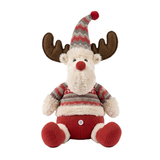 Ren de Pluș Festiv cu Pulover Tricotat și Nas Roșu, Decorațiune de Crăciun pentru Interior, Material Textil Catifelat, 38 cm, Multicolor