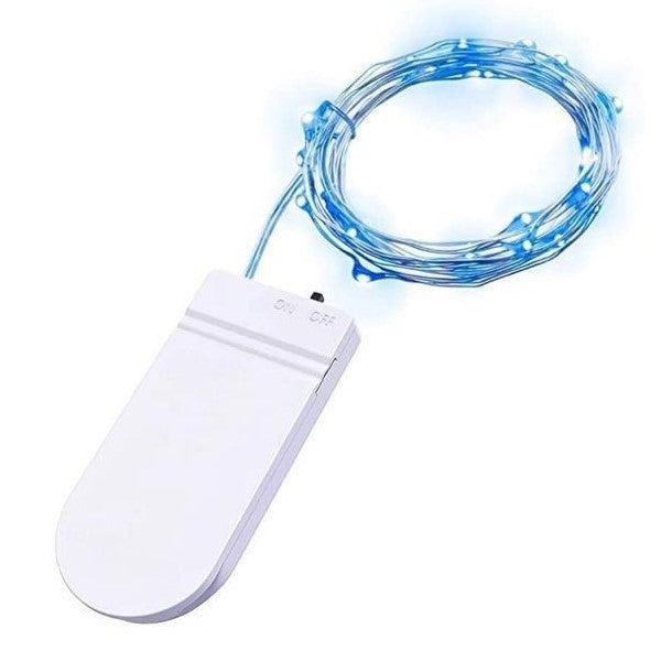 Instalatie Craciun Liniara cu 20 LED-uri, Fir Cupru Flexibil, Functionare pe Baterii CR2032, Protectie Anti-Inghet, Interior si Exterior, 2 m, Albastru