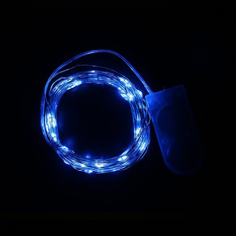 Instalatie Craciun Liniara, 10 LED-uri, Fir Cupru Flexibil cu Protectie Anti-inghet, Interior si Exterior, Alimentare Baterii CR2032, 1 m, Albastru