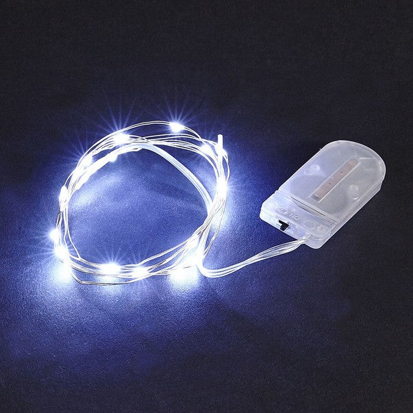 Instalatie Craciun Liniara cu 10 LED-uri, Fir Cupru Flexibil, Functionare pe Baterii, Interior si Exterior, Rezistenta la Inghet, Alb Rece, 1 m