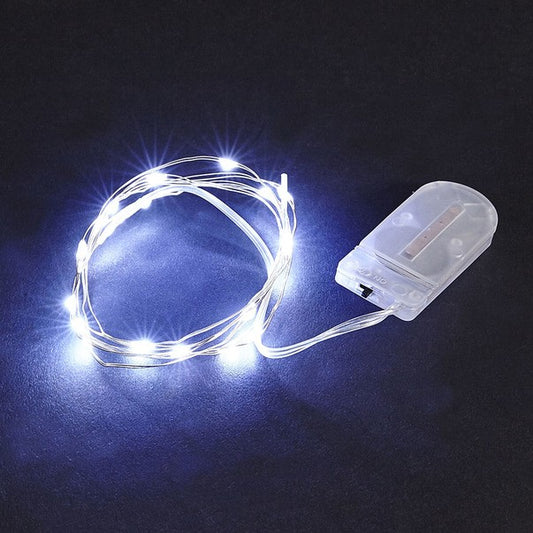 Instalatie Craciun Liniara cu 10 LED-uri, Fir Cupru Flexibil, Functionare pe Baterii, Interior si Exterior, Rezistenta la Inghet, Alb Rece, 1 m