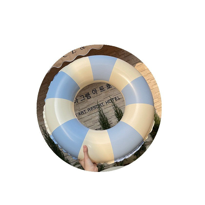Colac de Inot Gonflabil pentru Copii, Design in Dungi cu Valva de Siguranta, Material PVC Rezistent, Albastru si Galben, 66 cm Diametru, Varsta 10-15 Ani