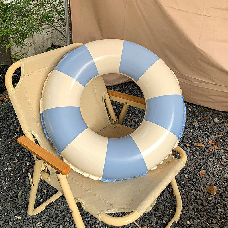 Colac de Inot Gonflabil pentru Copii, Design in Dungi cu Valva de Siguranta, Material PVC Rezistent, Albastru si Galben, 66 cm Diametru, Varsta 10-15 Ani