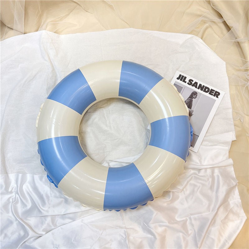 Colac de Inot Gonflabil pentru Copii, Design in Dungi cu Valva de Siguranta, Material PVC Rezistent, Albastru si Galben, 66 cm Diametru, Varsta 10-15 Ani