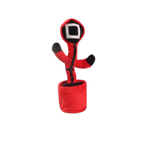 Jucarie Cactus Squid Game Interactiv, Imita, Canta Si Danseaza, Plus, 32 cm, Rosu/Negru, Patrat