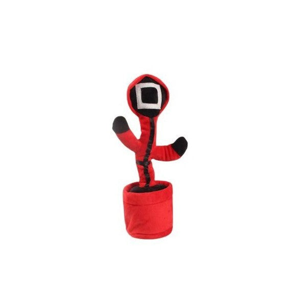 Jucarie Cactus Squid Game Interactiv, Imita, Canta Si Danseaza, Plus, 32 cm, Rosu/Negru, Patrat