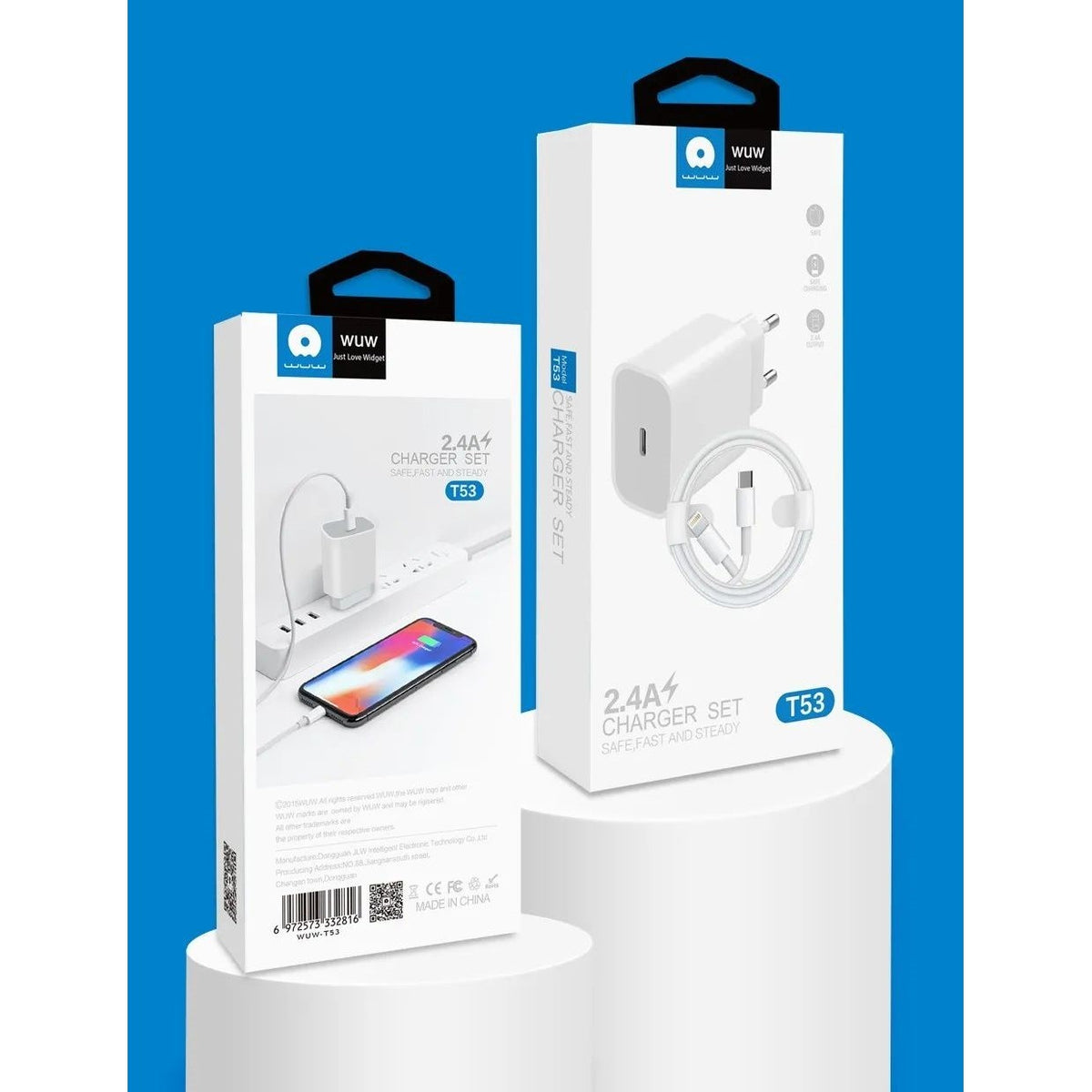 WUW Incarcator Retea Fast Charge, Adaptor USB-C la Lightning, Compatibil iPhone, Putere 12W, 2.4A, Cablu 1m Inclus, Alb
