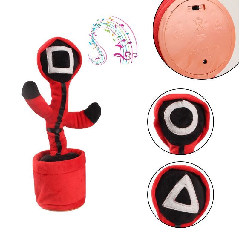 Jucarie Cactus Squid Game, Interactiv Imita Canta Danseaza, Plus Moale, 32 cm, Rosu/Negru, Triunghi