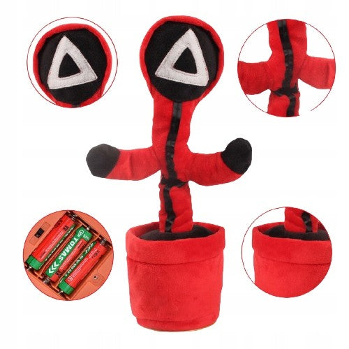 Jucarie Cactus Squid Game, Interactiv Imita Canta Danseaza, Plus Moale, 32 cm, Rosu/Negru, Triunghi