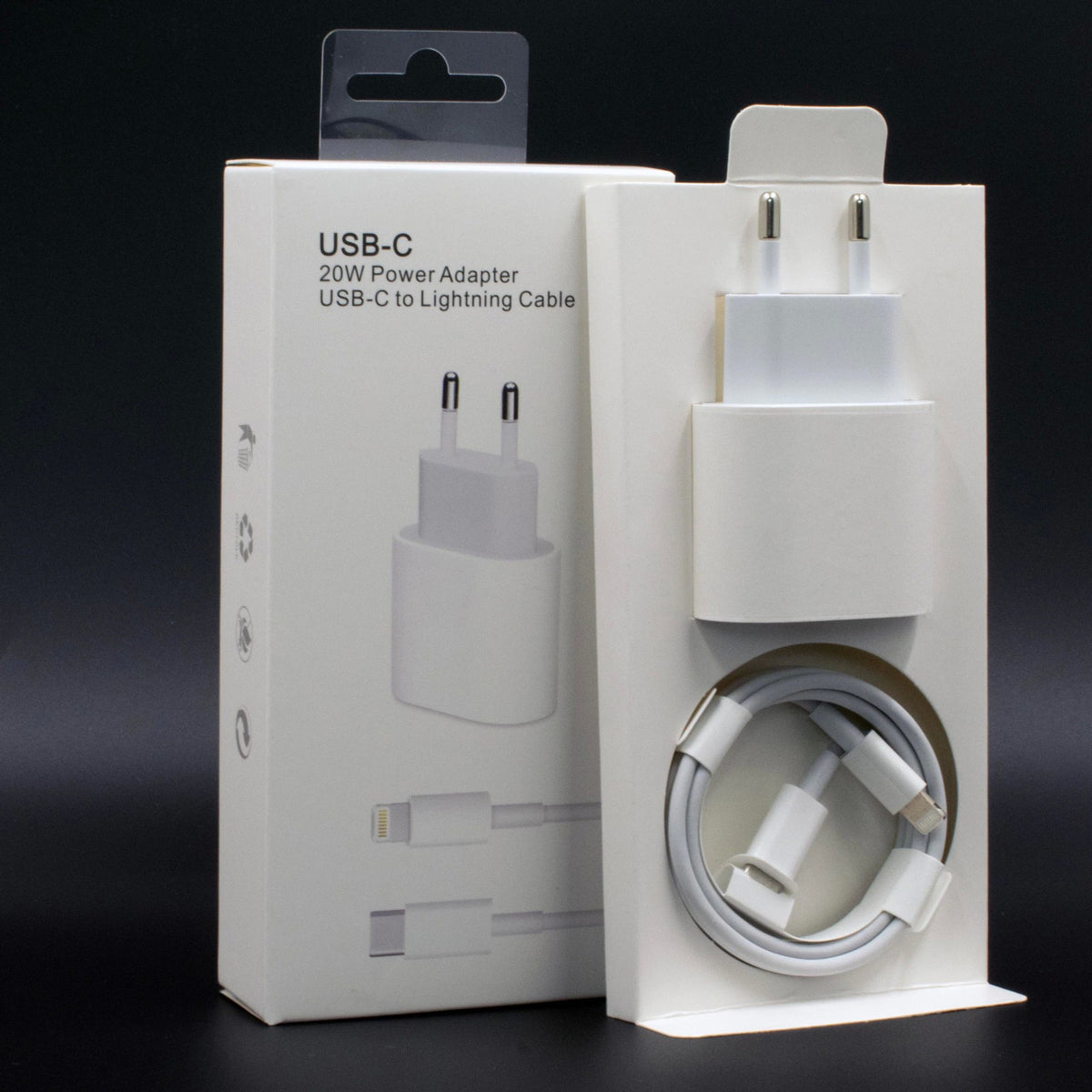 Incarcator Retea Fast Charge Compatibil cu iPhone, Adaptor Priza 20W si Cablu USB Type-C la Lightning, Incarcare Rapida, Alb