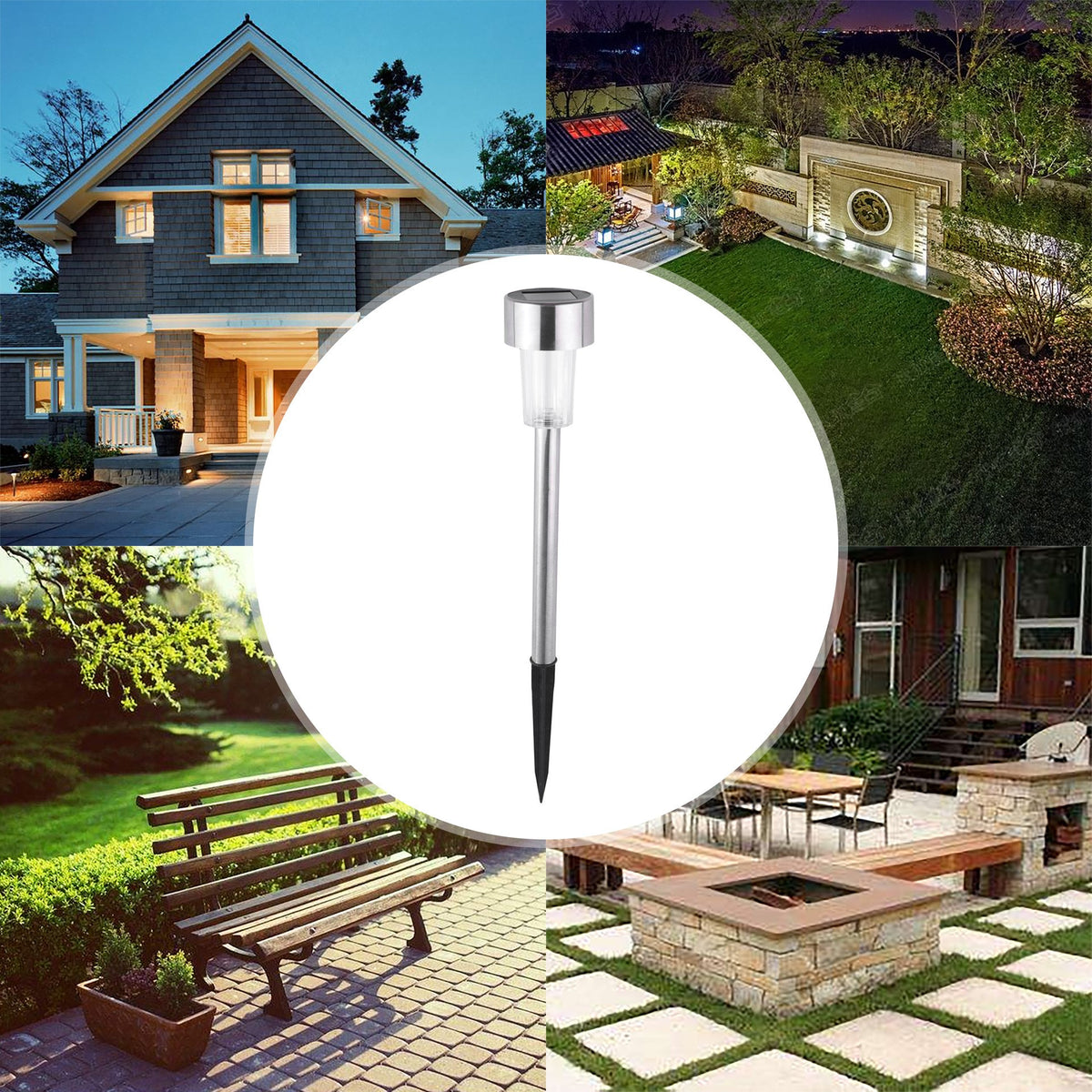 Set 10 Lampi Solare LED pentru Gradina, Senzor de Lumina si Protectie IP44, ABS, 5.5 x 36.5 cm, Lumina Alb Cald, Argintiu