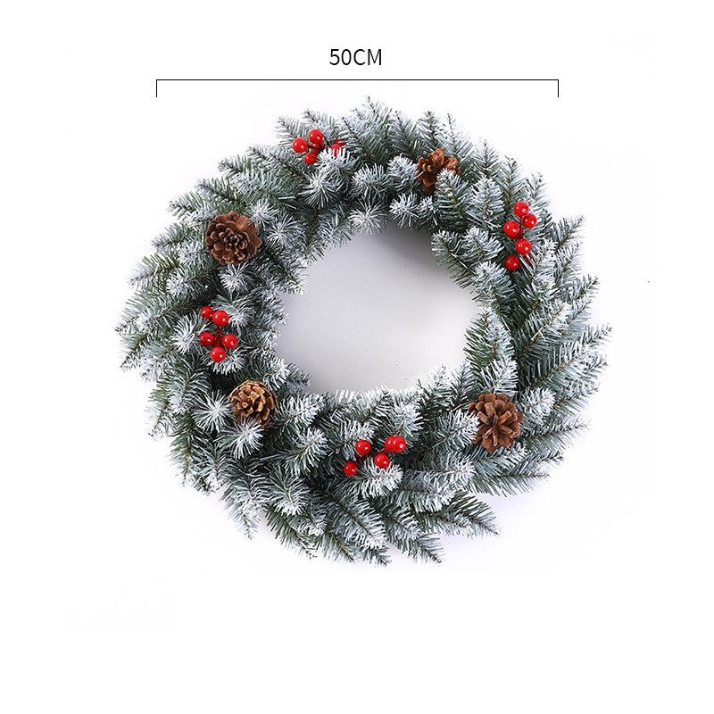 Coronita De Craciun Pentru Usa Si Masa, Brad Artificial Decorat Cu Conuri, Merisoare Si Globuri, Alb, 50 cm