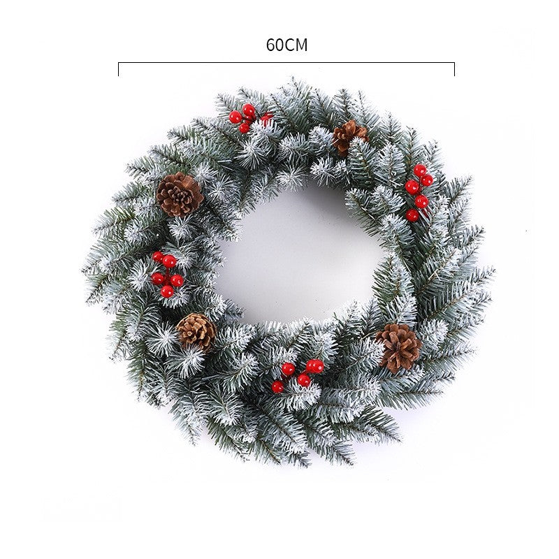 Coronita Craciun Decorativa din Brad Artificial, Ornamente cu Conuri si Merisoare, Decor de Usa sau Masa, Alb si Verde, 60 cm