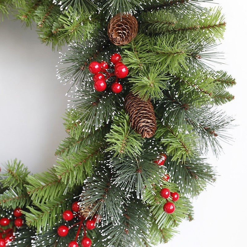 Coronita Craciun Decorativa din Brad Artificial, Ornamente Conuri si Merisoare, Decor Usa sau Perete, Verde, 60 cm