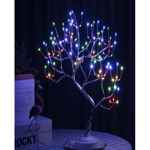 Decoratiune Luminoasa Arbore de Craciun, Mesteacan Artificial cu 108 LED-uri, Alimentare USB sau Baterii, Design Modern de Interior, Plastic si Metal, Multicolor